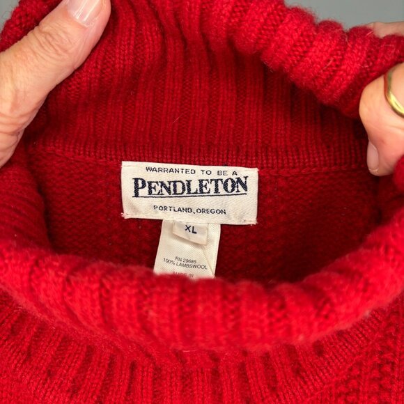PENDLETON NEW Turtleneck Sweater Womens XL Lambswool Red Long Sleeve Cable Knit - Picture 6 of 6